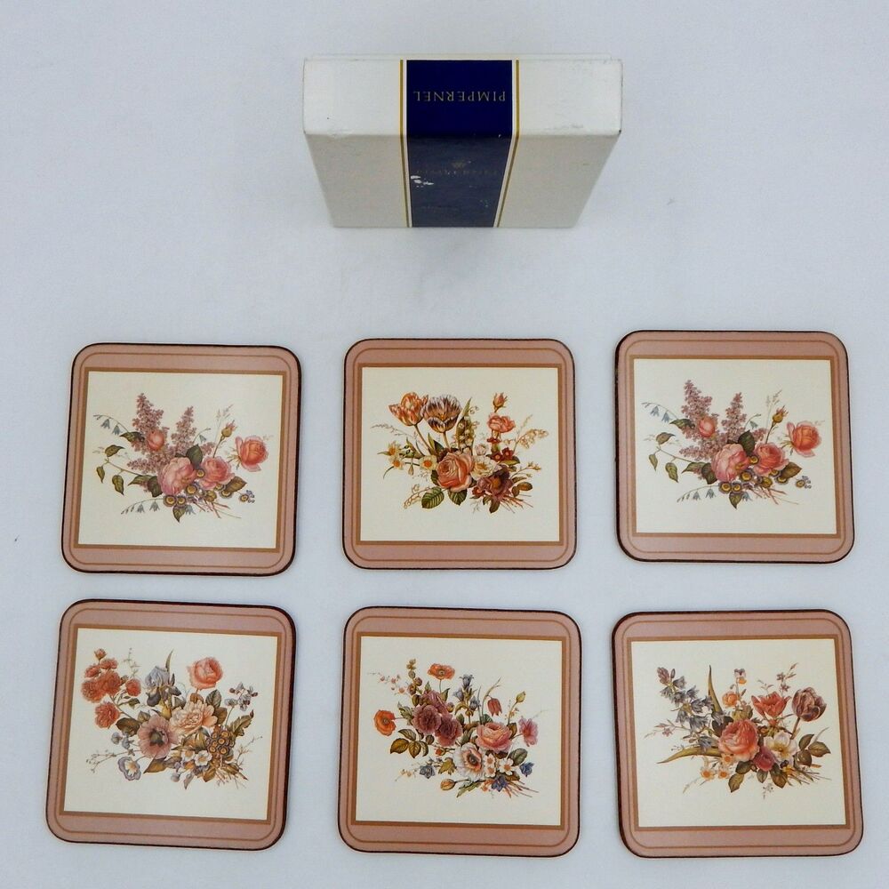 Pimpernel Floral Bouquet 4-1/4 Inch Square Coasters with Cork Backs Set of 6